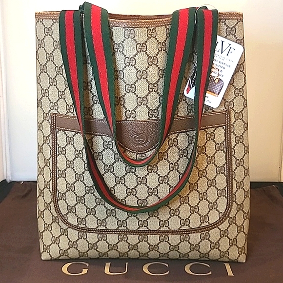 GUCCI VINTAGE RARE 1970’S GG SUPREME COATED CANVAS WEB SHERRY ICONIC TOTE BAG - Picture 1 of 17